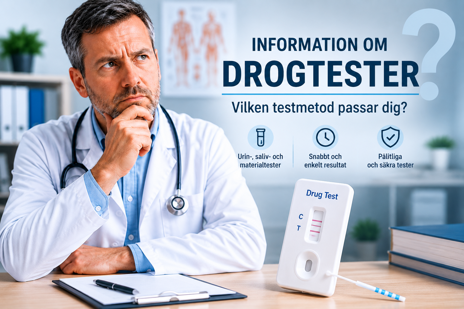 Information om drogtester – snabbtest och illustration om vem som får testa